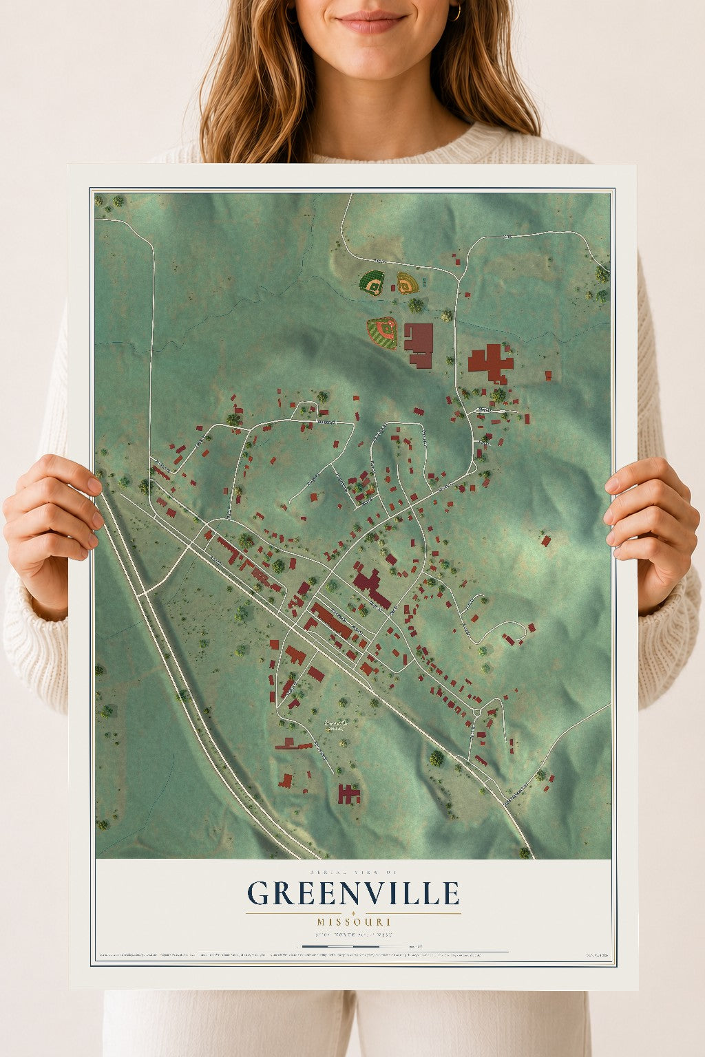 Map of Greenville, Missouri, 18 x 24 inch unframed archival matte print