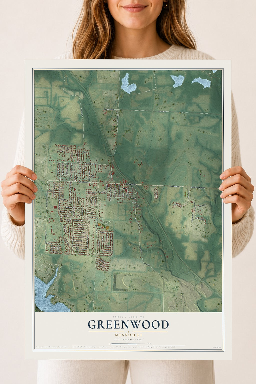 Map of Greenwood, Missouri, 18 x 24 inch unframed archival matte print