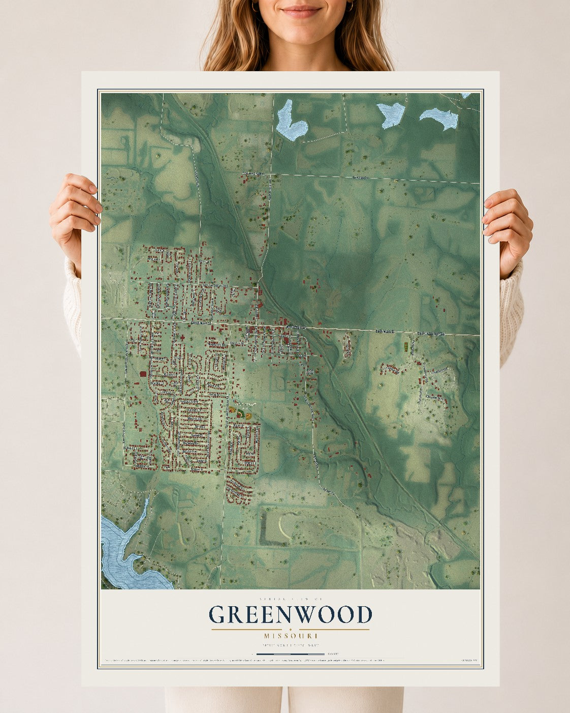 Map of Greenwood, Missouri, 24 x 36 inch unframed archival matte print