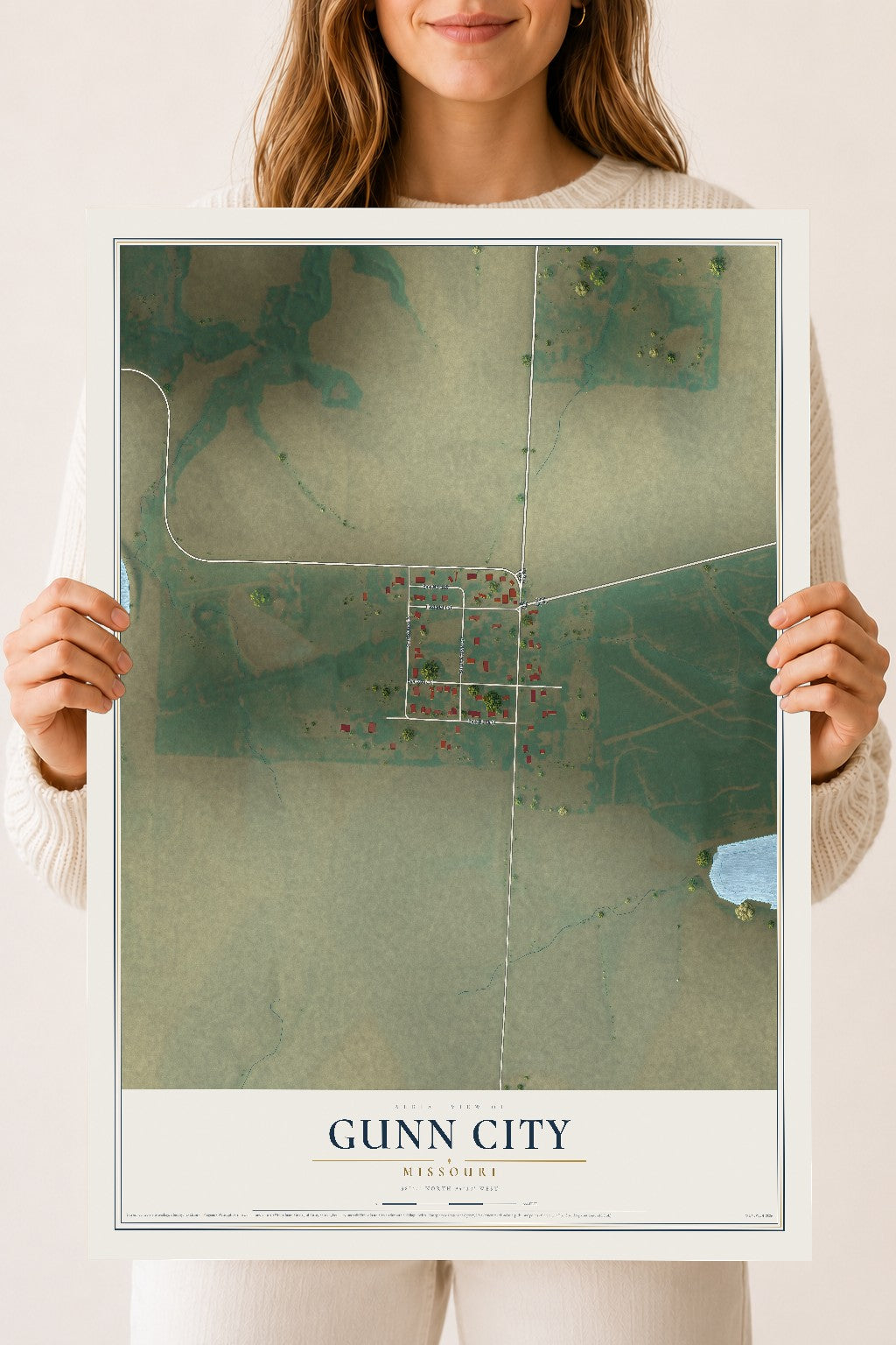 Map of Gunn City, Missouri, 18 x 24 inch unframed archival matte print
