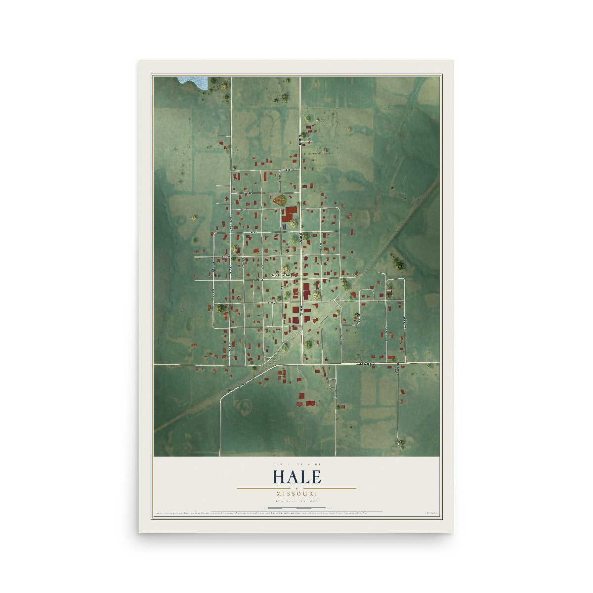 Map of Hale, Missouri, 12 x 18 inch unframed archival matte print