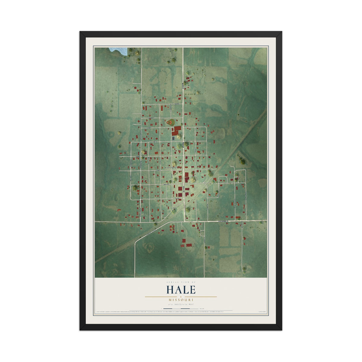 Map of Hale, Missouri, 12 x 18 inch print in a black wood frame