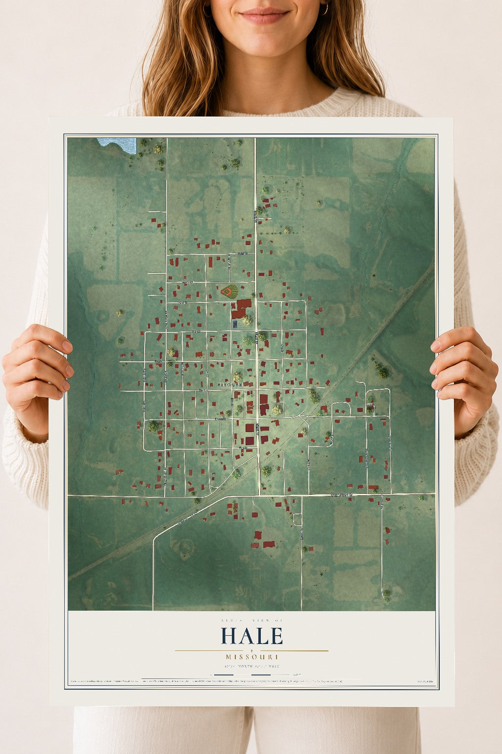 Map of Hale, Missouri, 18 x 24 inch unframed archival matte print