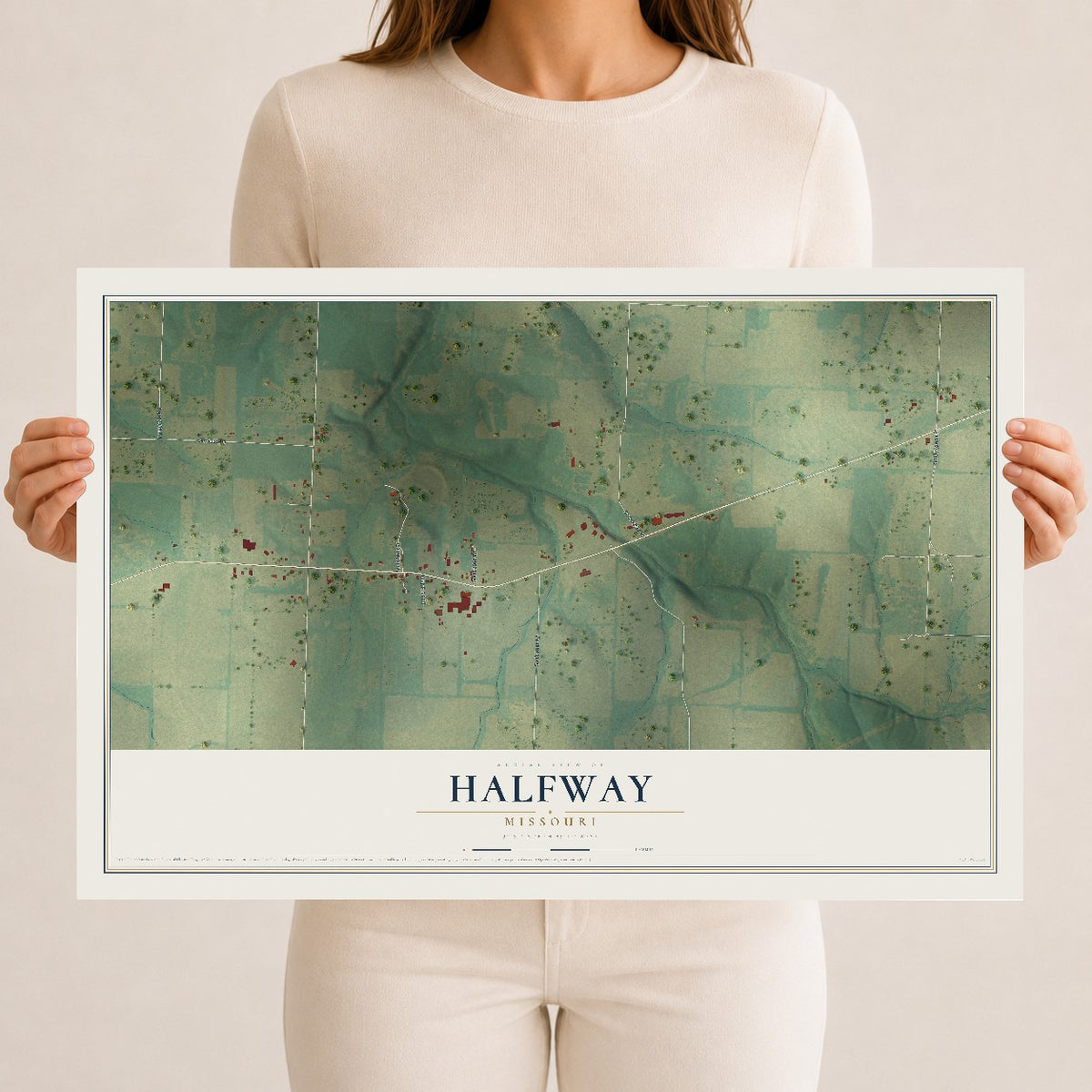 Map of Halfway, Missouri, 12 x 18 inch unframed archival matte print