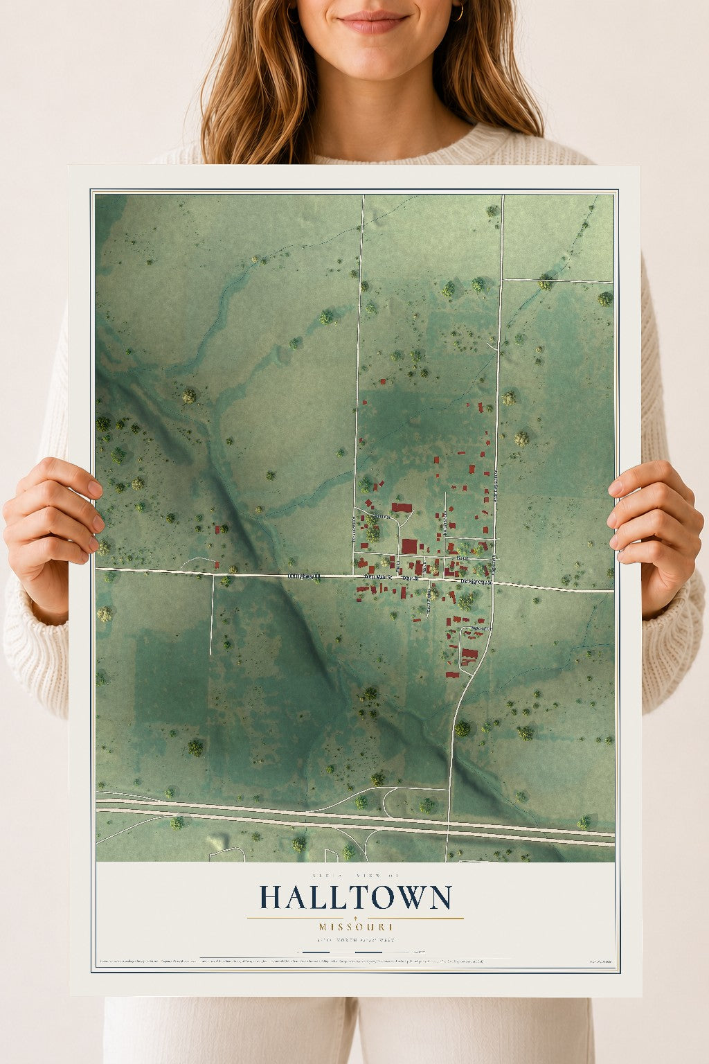 Map of Halltown, Missouri, 18 x 24 inch unframed archival matte print
