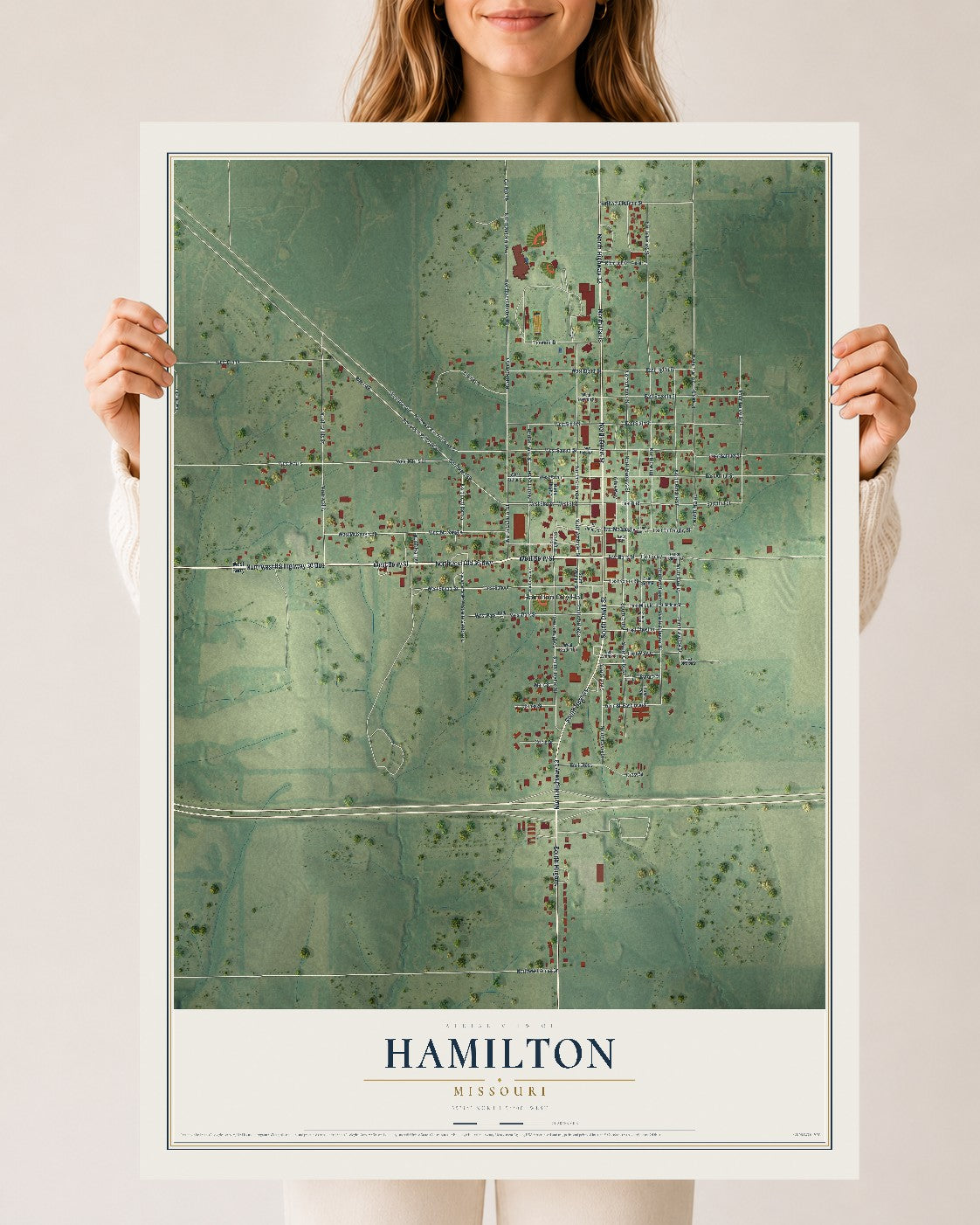 Map of Hamilton, Missouri, 24 x 36 inch unframed archival matte print