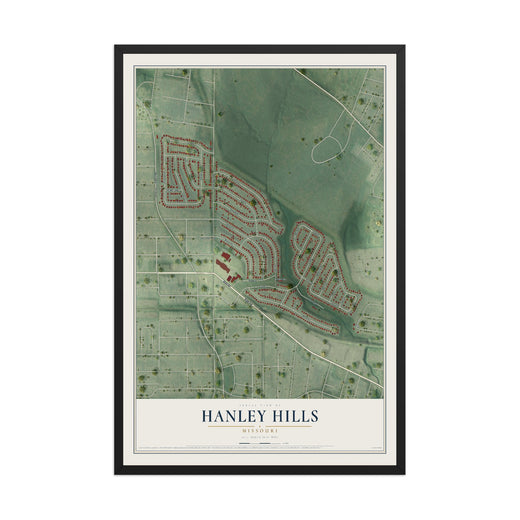 Map of Hanley Hills, Missouri, 12 x 18 inch print in a black wood frame