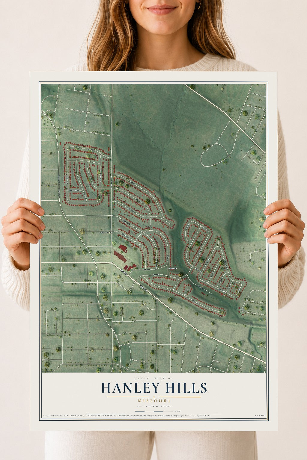 Map of Hanley Hills, Missouri, 18 x 24 inch unframed archival matte print