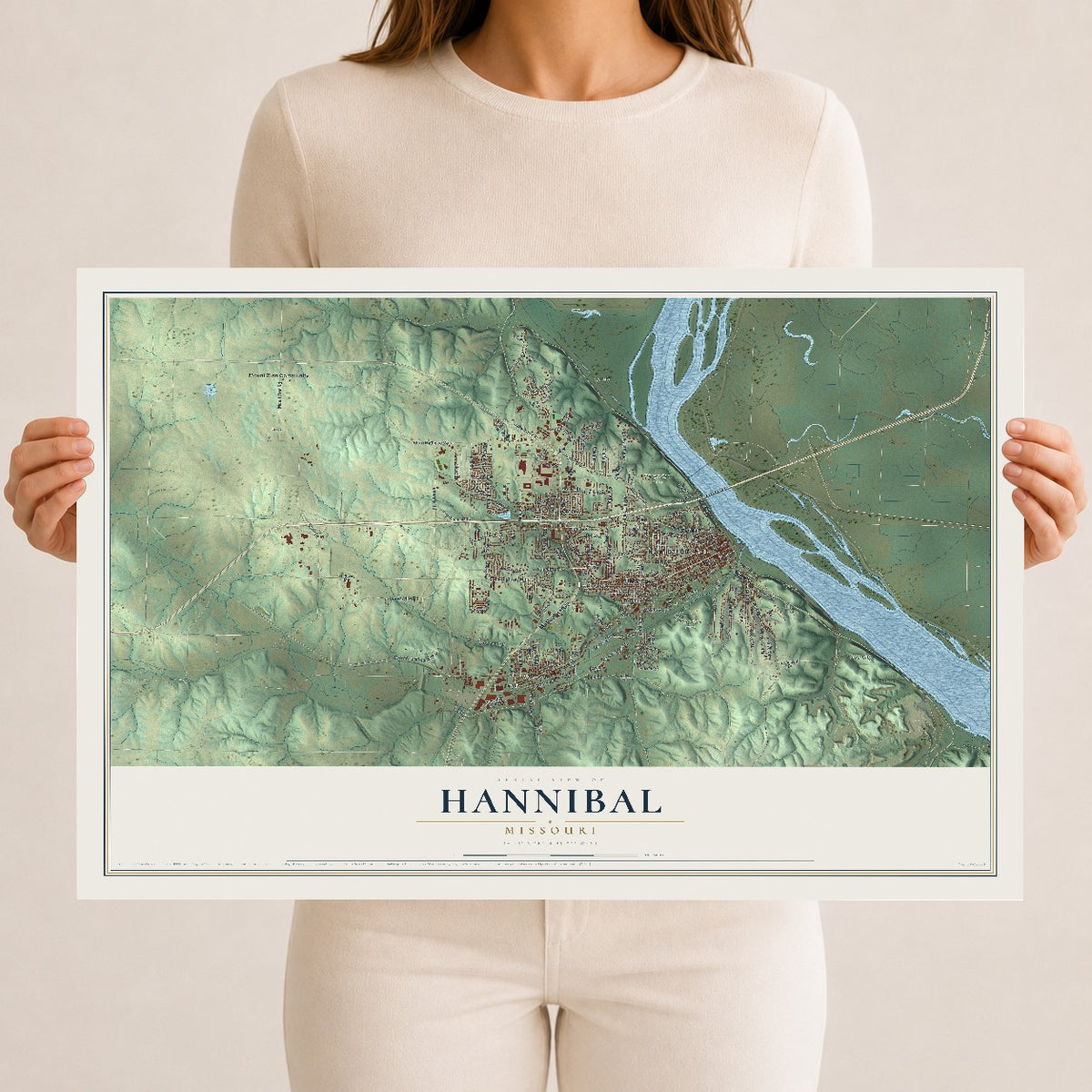 Map of Hannibal, Missouri, 12 x 18 inch unframed archival matte print