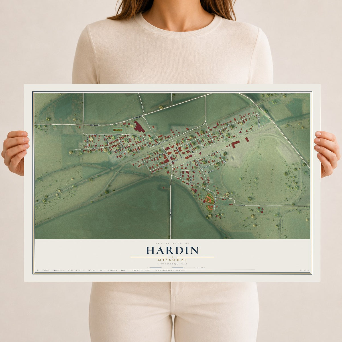 Map of Hardin, Missouri, 12 x 18 inch unframed archival matte print