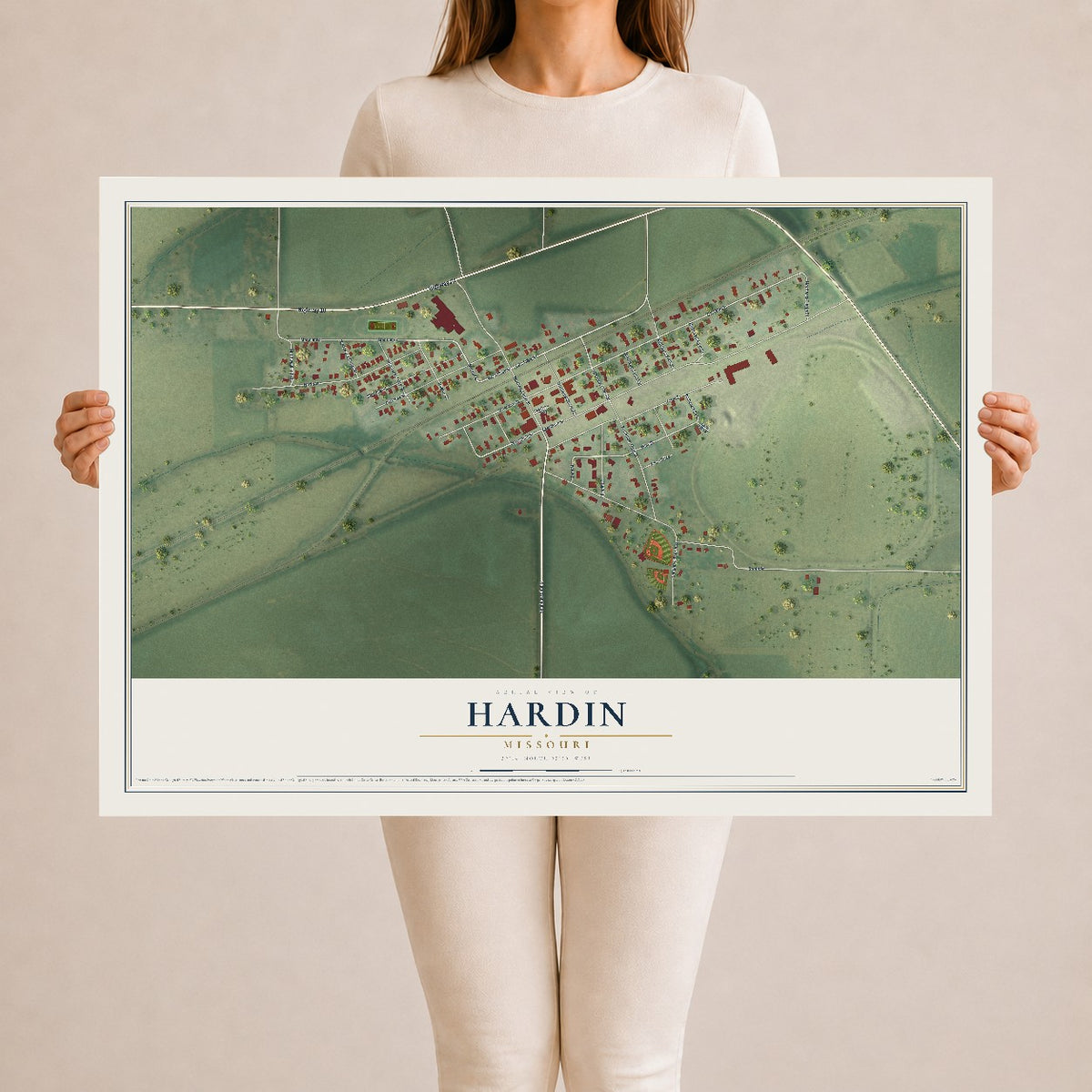 Map of Hardin, Missouri, 24 x 36 inch unframed archival matte print