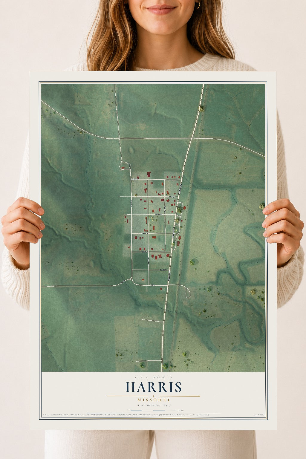 Map of Harris, Missouri, 18 x 24 inch unframed archival matte print