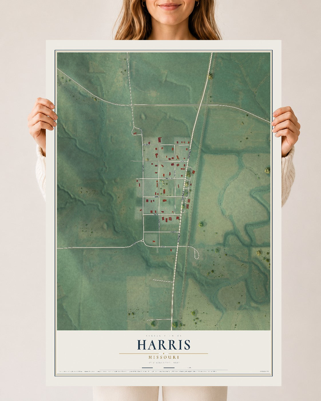 Map of Harris, Missouri, 24 x 36 inch unframed archival matte print