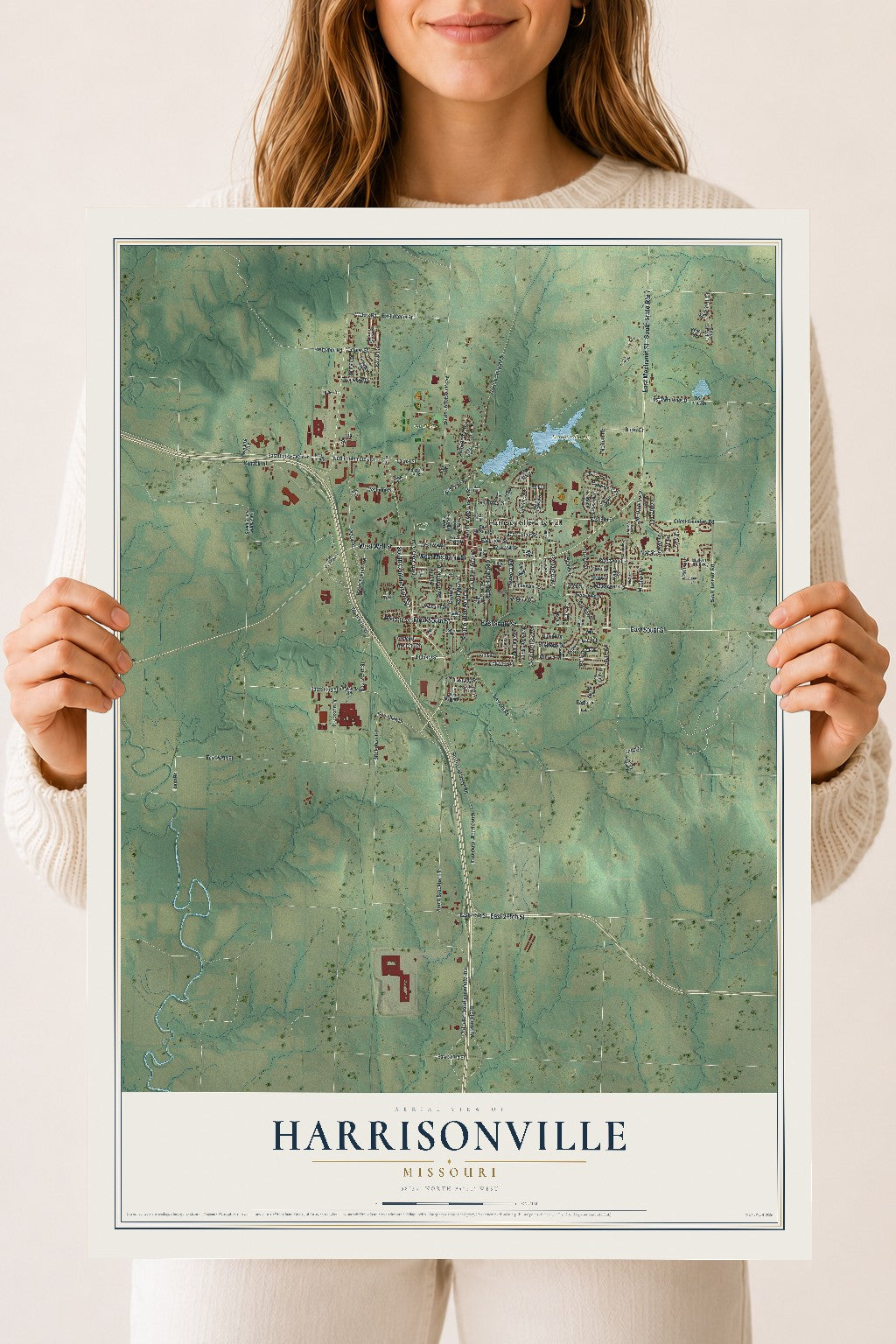 Map of Harrisonville, Missouri, 18 x 24 inch unframed archival matte print