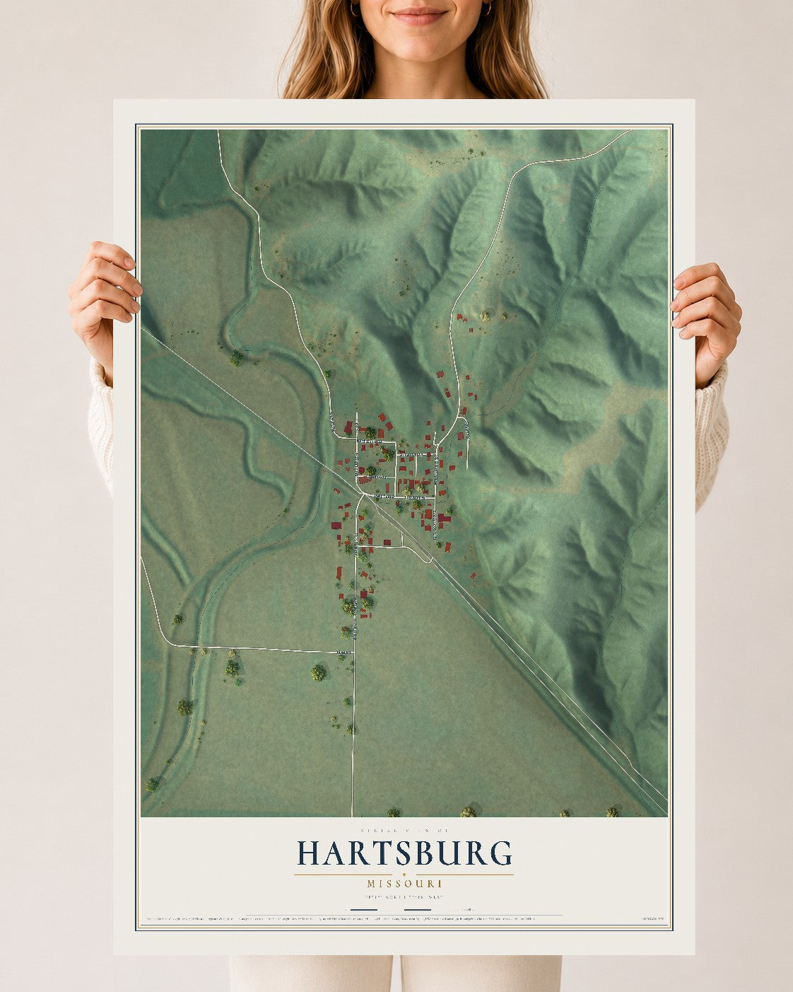 Map of Hartsburg, Missouri, 24 x 36 inch unframed archival matte print