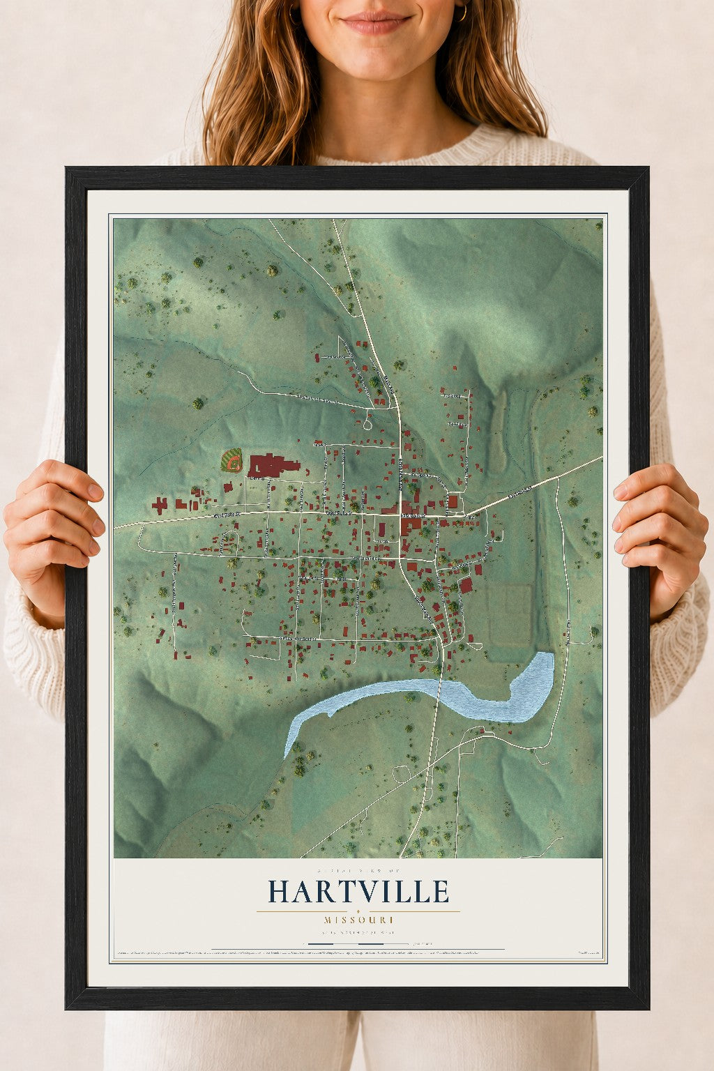 Map of Hartville, Missouri, 18 x 24 inch print in a black wood frame