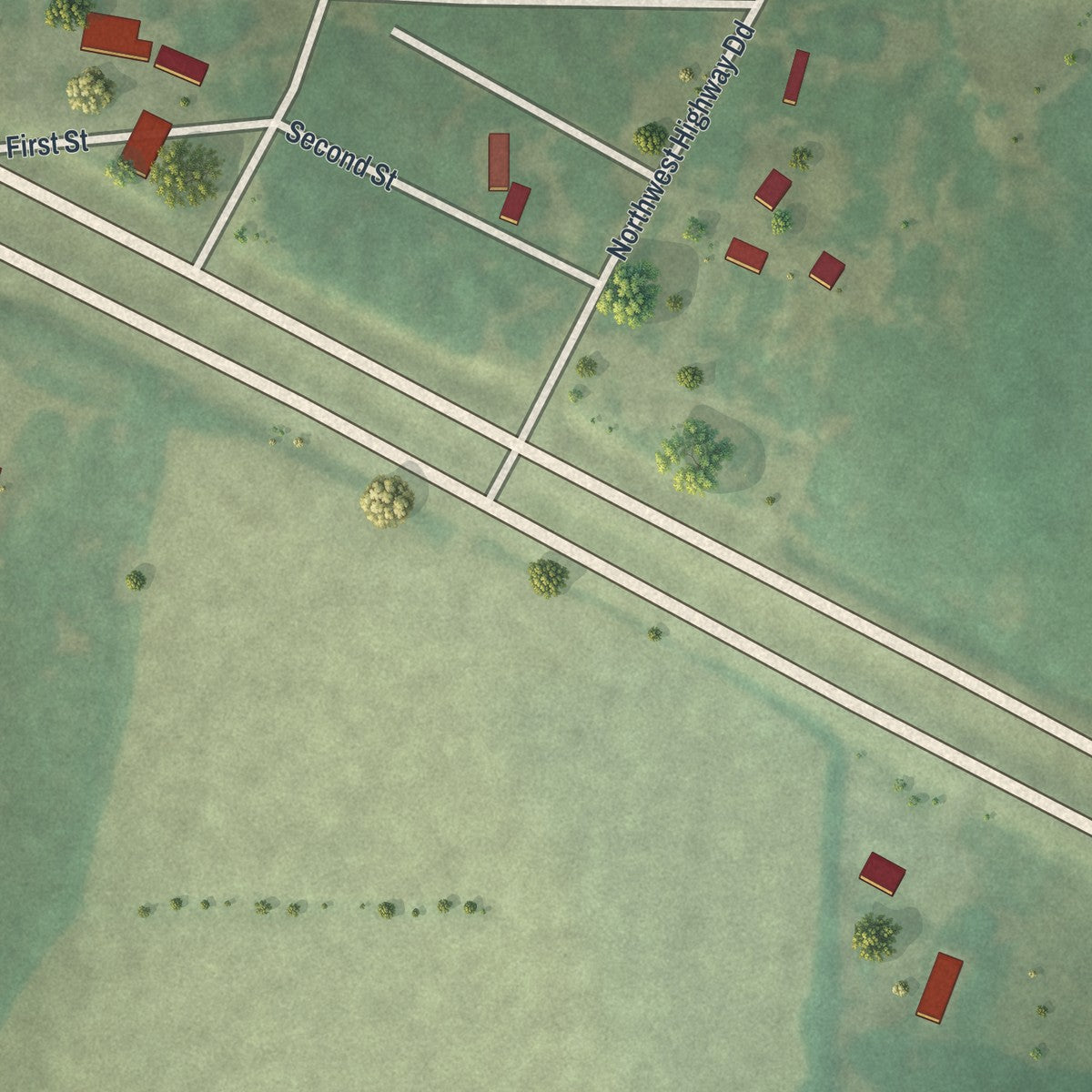 Close-up of the map of Hartwell, Missouri print showing street and building detail