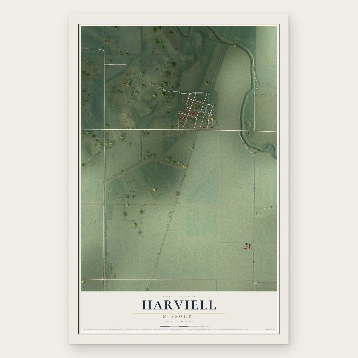 Harviell, Missouri map print, the full design