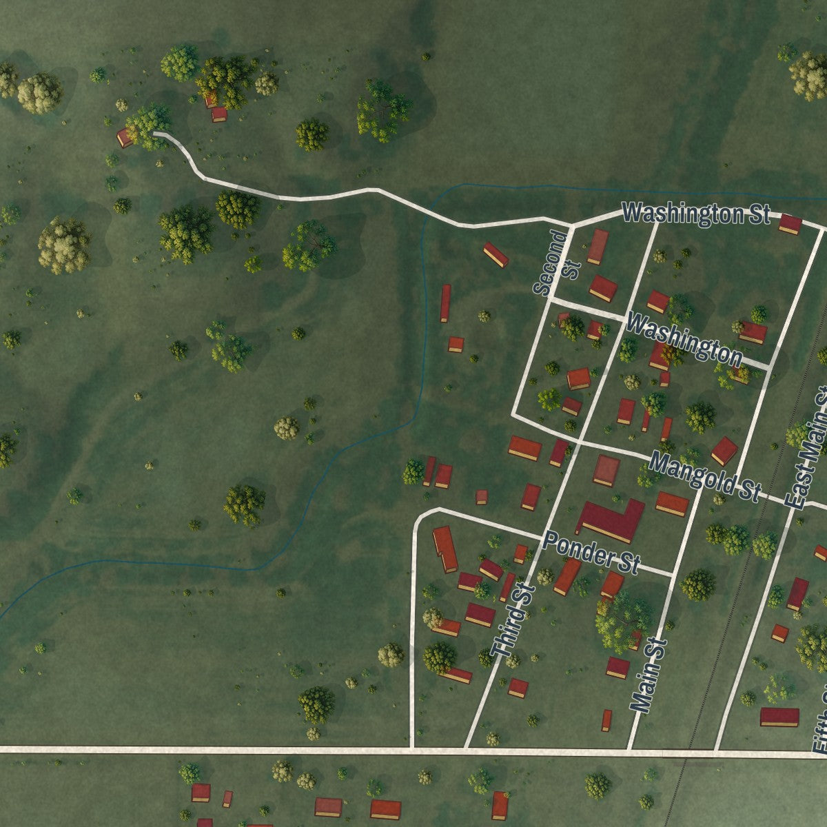 Close-up of the map of Harviell, Missouri print showing street and building detail