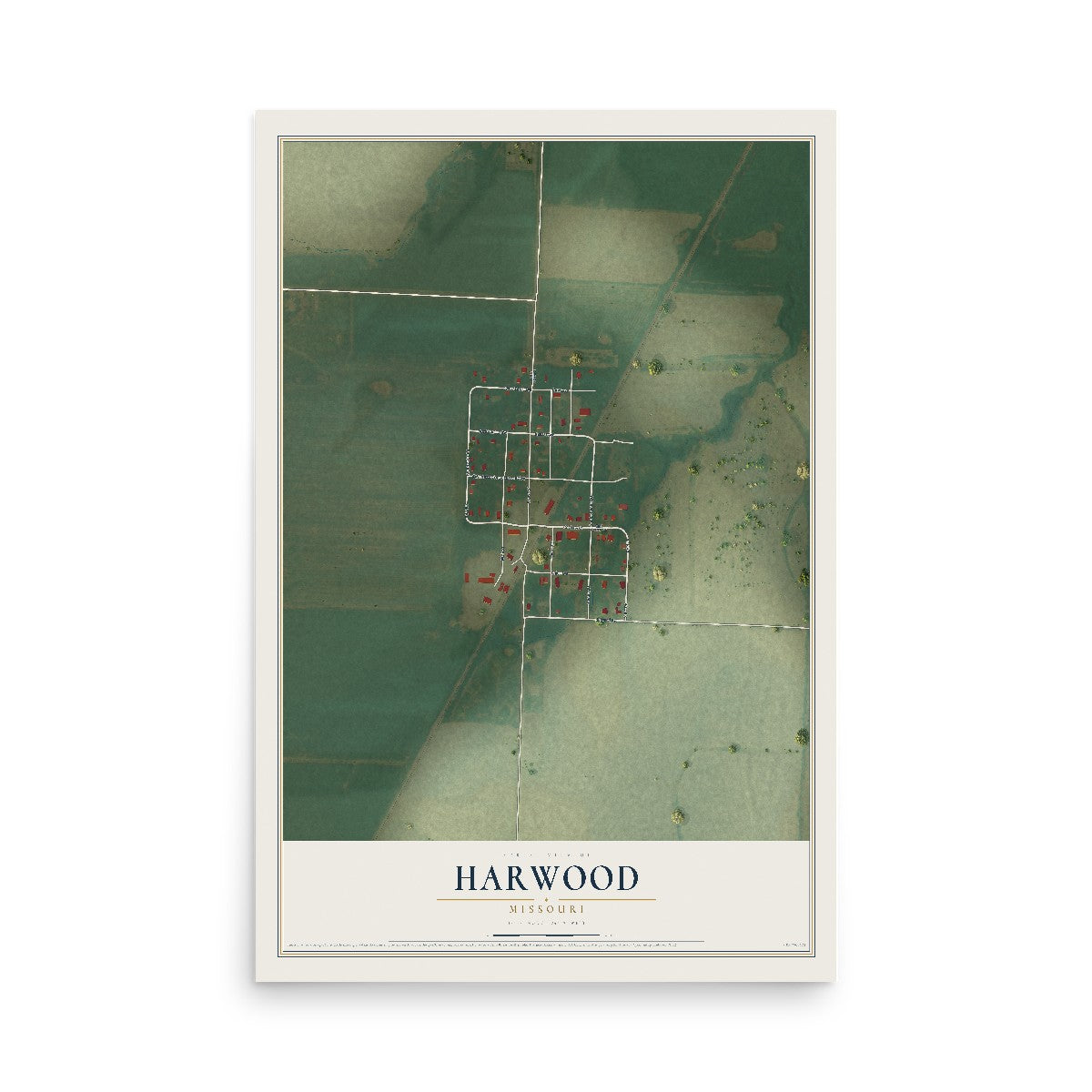 Map of Harwood, Missouri, 12 x 18 inch unframed archival matte print