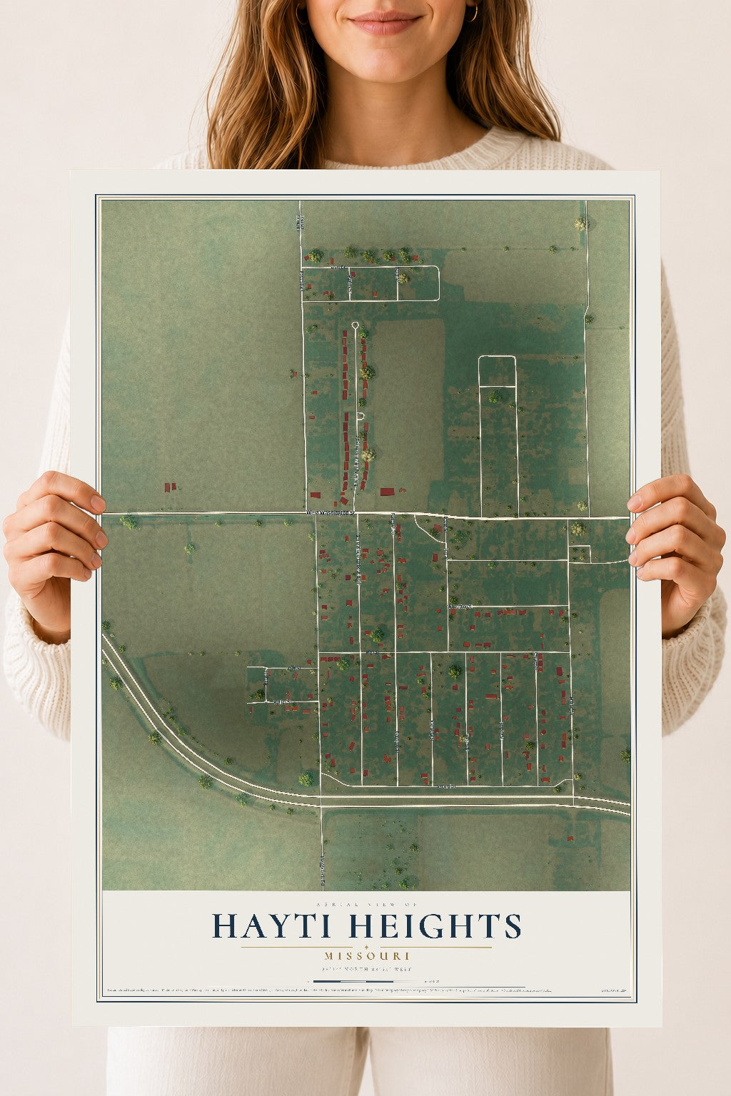 Map of Hayti Heights, Missouri, 18 x 24 inch unframed archival matte print