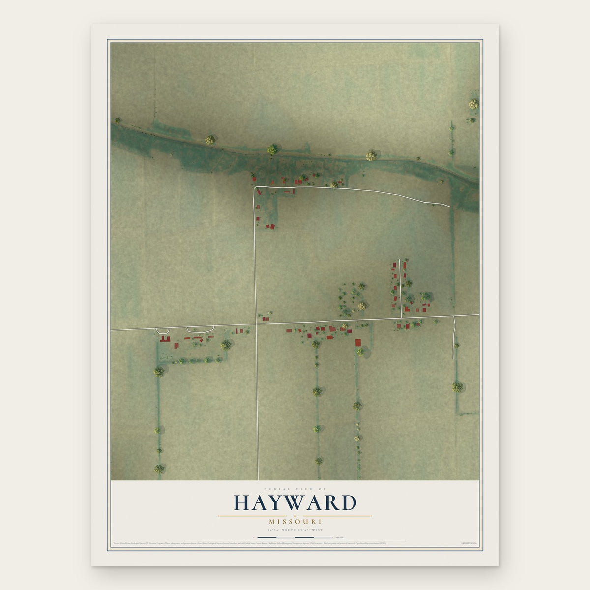 Hayward, Missouri map print, the full design