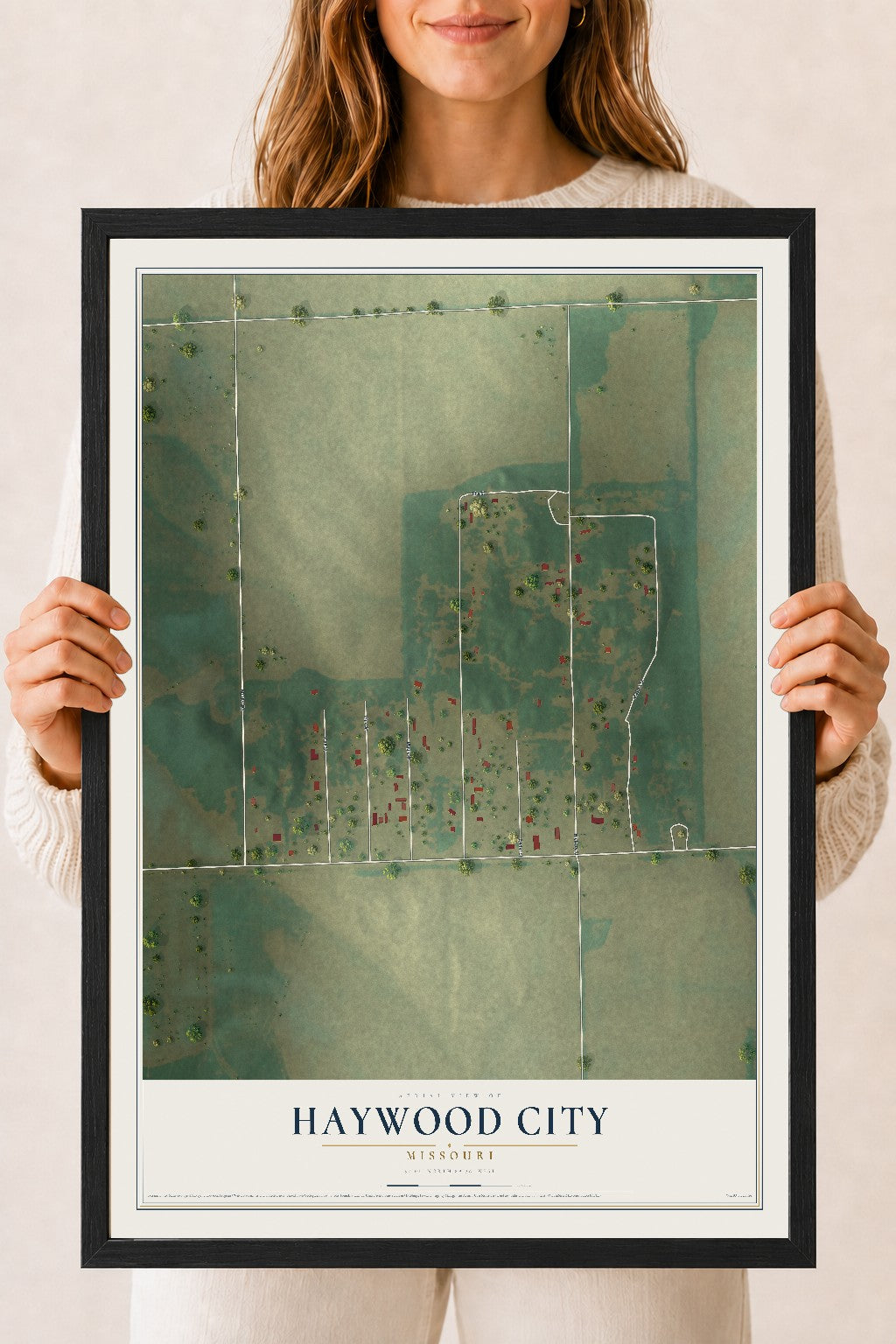 Map of Haywood City, Missouri, 18 x 24 inch print in a black wood frame