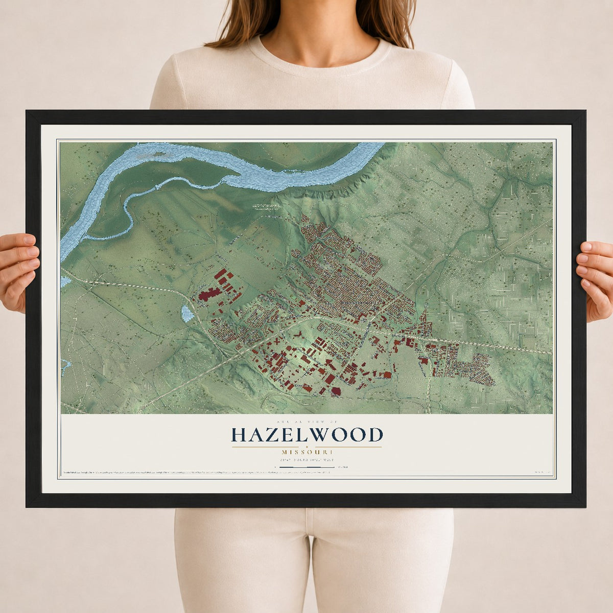 Map of Hazelwood, Missouri, 18 x 24 inch print in a black wood frame