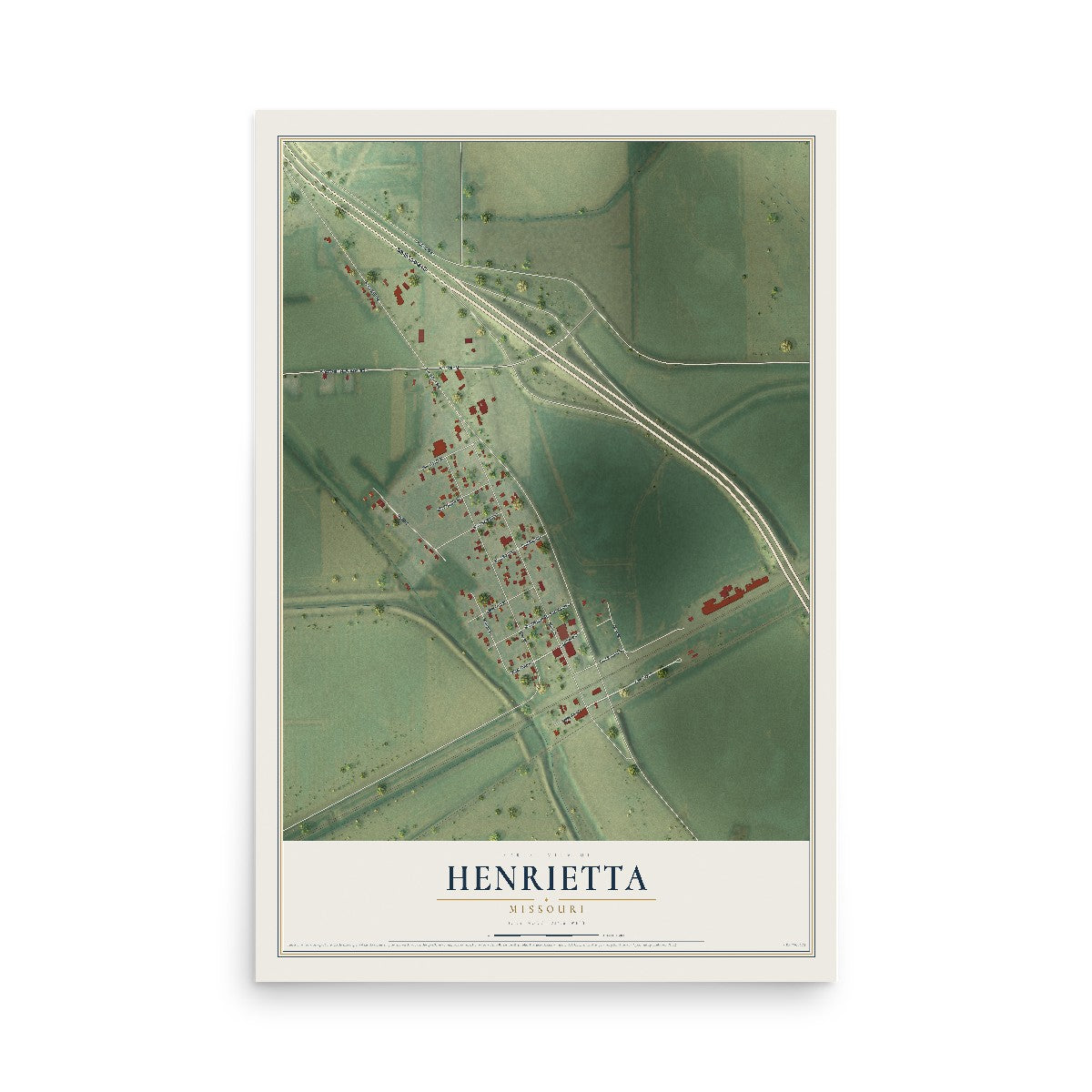 Map of Henrietta, Missouri, 12 x 18 inch unframed archival matte print
