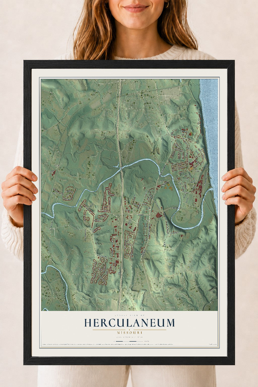 Map of Herculaneum, Missouri, 18 x 24 inch print in a black wood frame