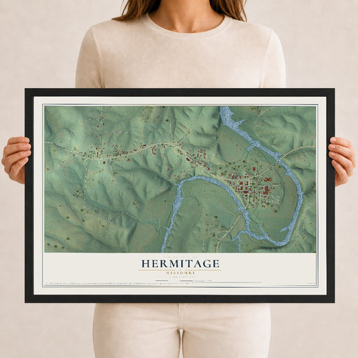 Map of Hermitage, Missouri, 12 x 18 inch print in a black wood frame