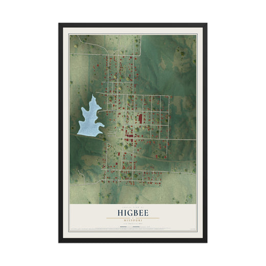 Map of Higbee, Missouri, 12 x 18 inch print in a black wood frame