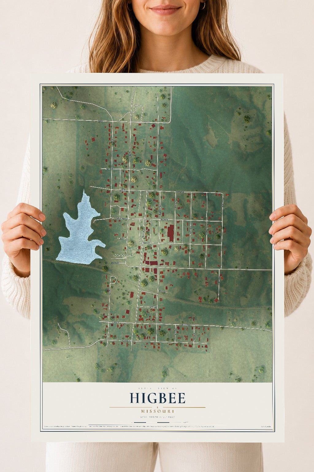 Map of Higbee, Missouri, 18 x 24 inch unframed archival matte print