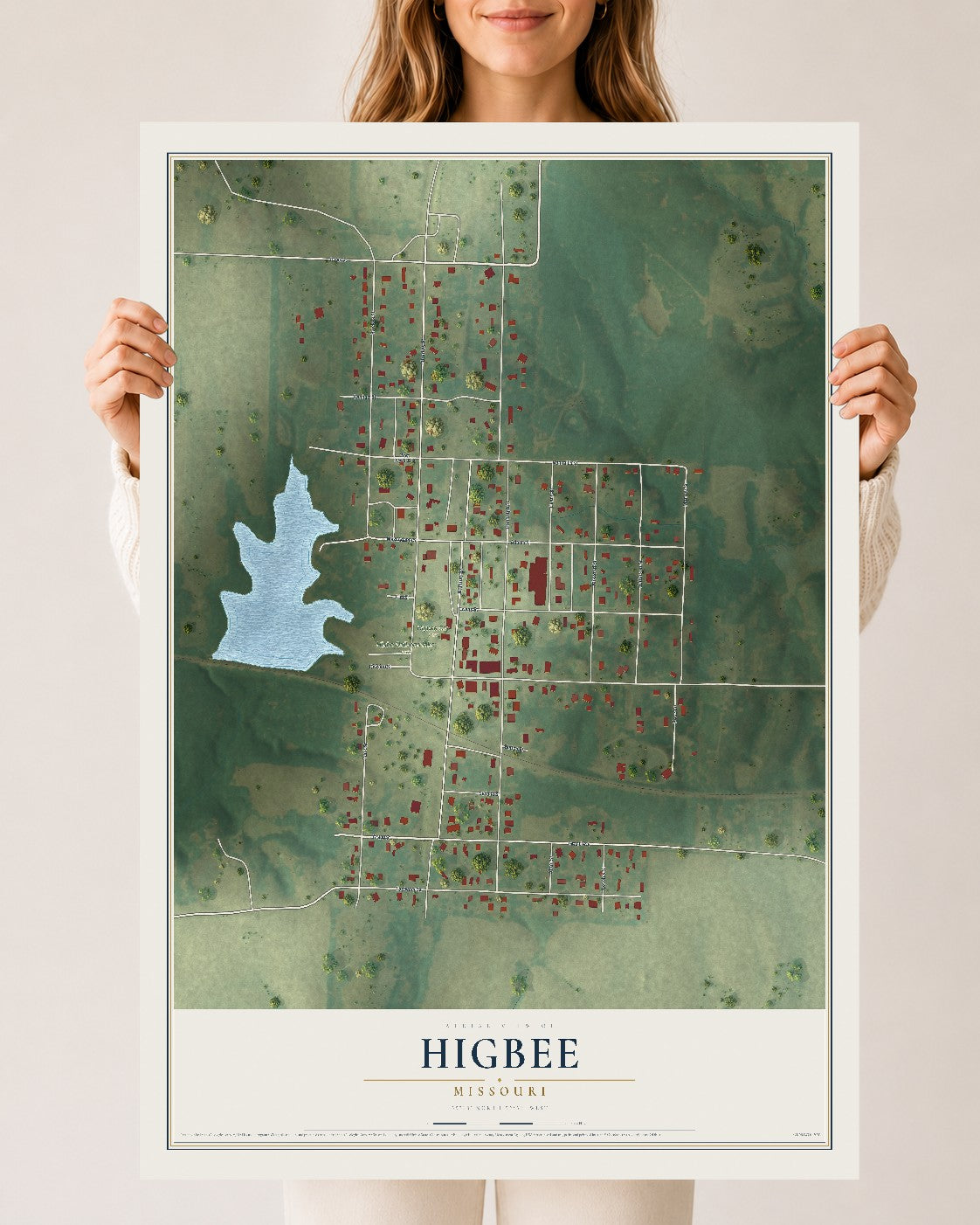 Map of Higbee, Missouri, 24 x 36 inch unframed archival matte print