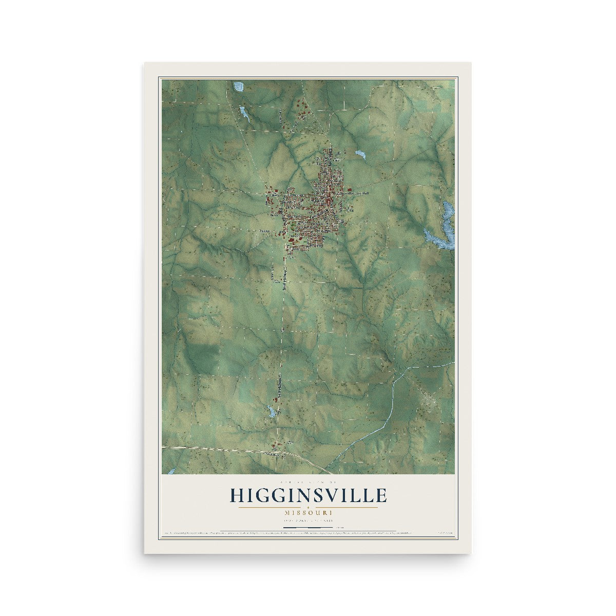 Map of Higginsville, Missouri, 12 x 18 inch unframed archival matte print
