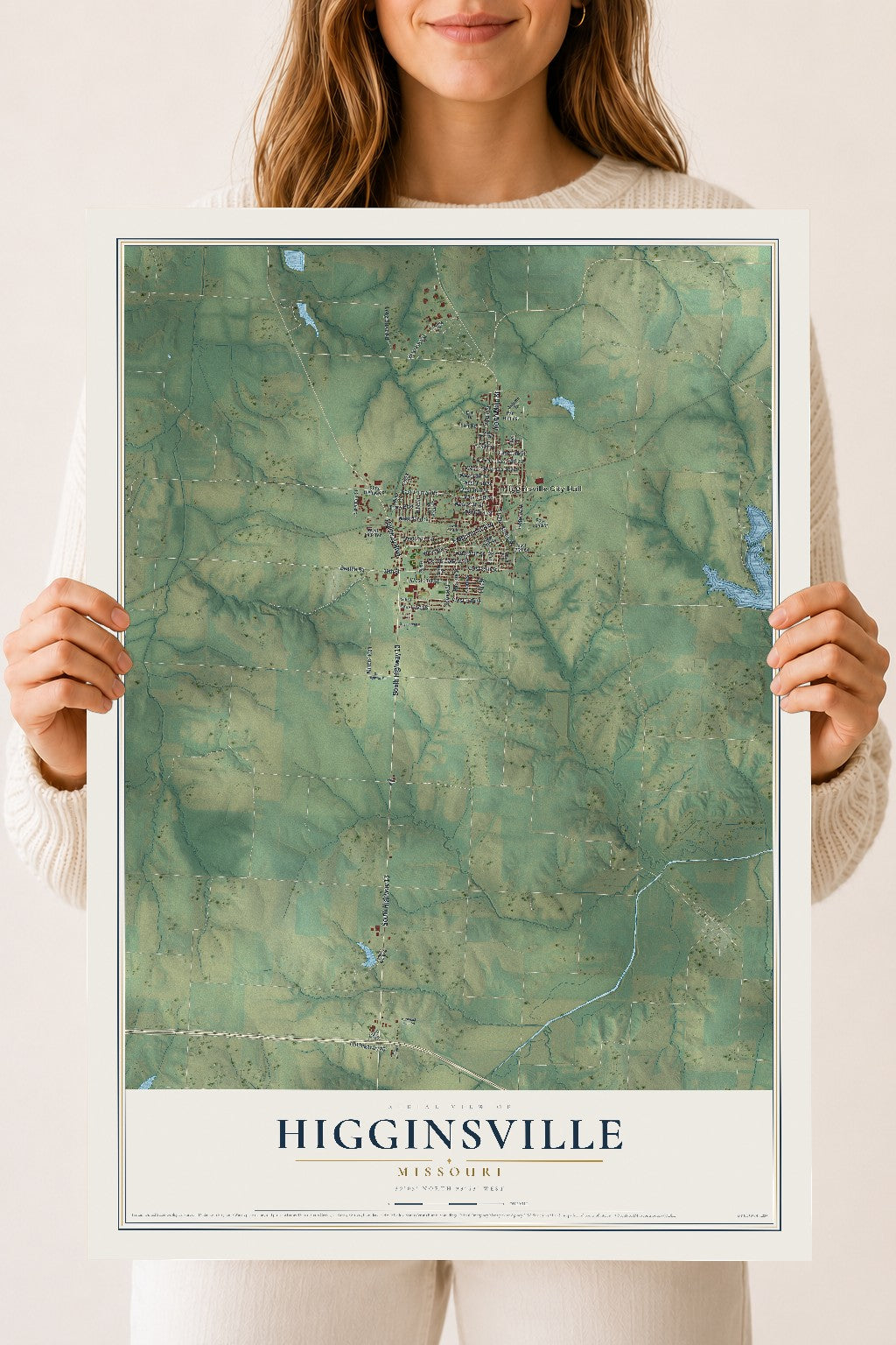 Map of Higginsville, Missouri, 18 x 24 inch unframed archival matte print