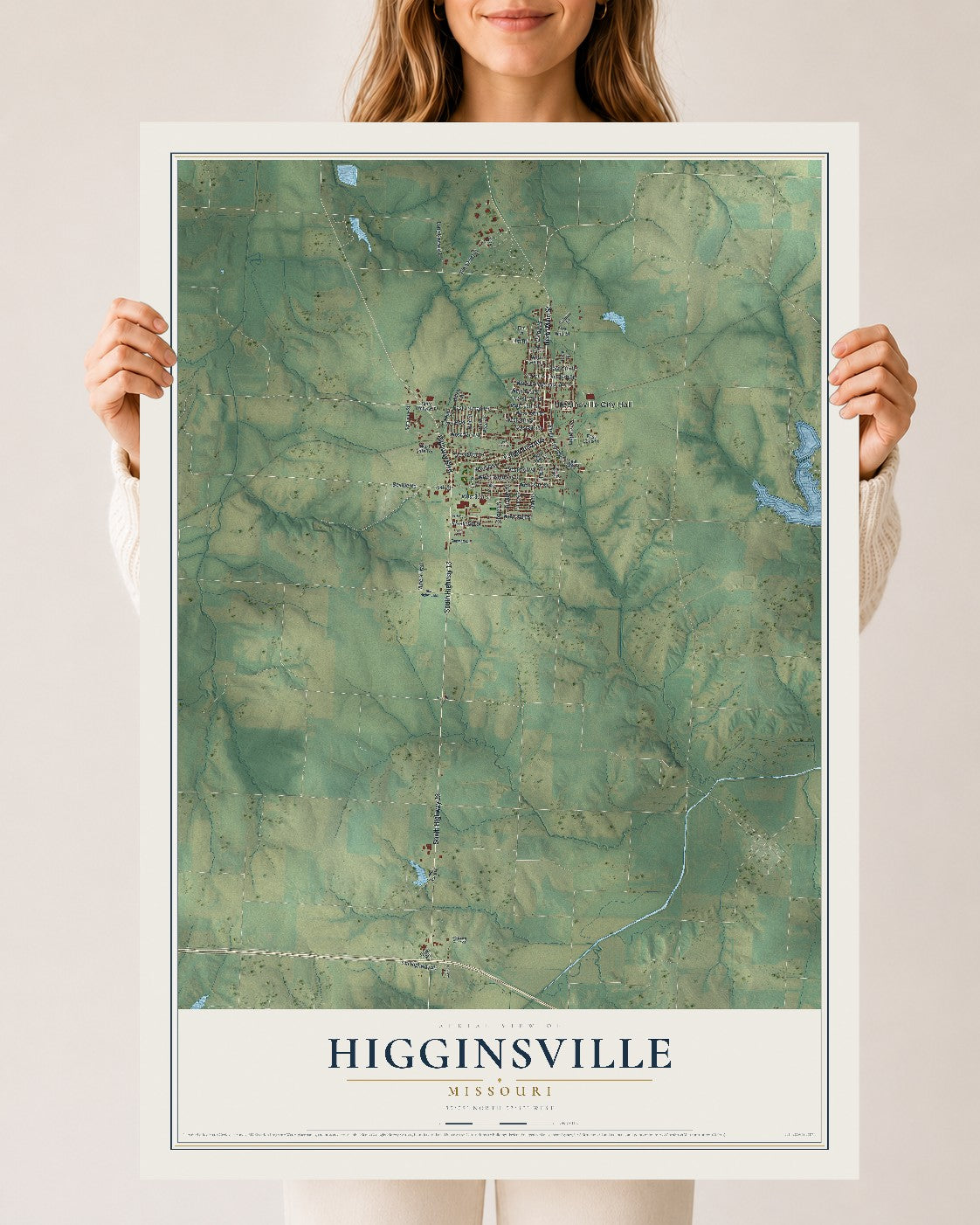 Map of Higginsville, Missouri, 24 x 36 inch unframed archival matte print