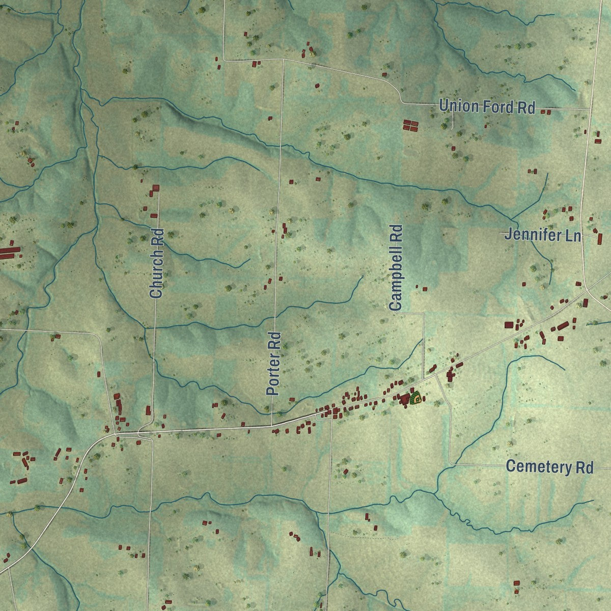 Close-up of the map of High Point, Missouri print showing street and building detail