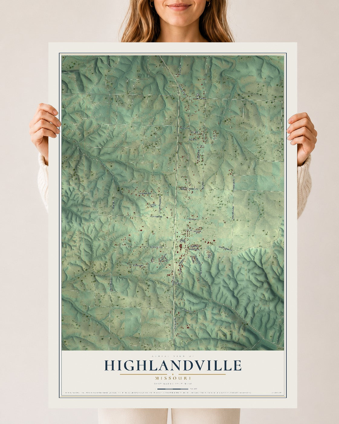 Map of Highlandville, Missouri, 24 x 36 inch unframed archival matte print