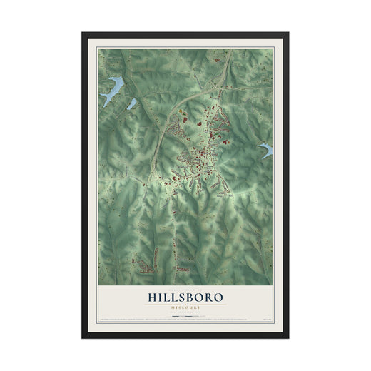 Map of Hillsboro, Missouri, 12 x 18 inch print in a black wood frame