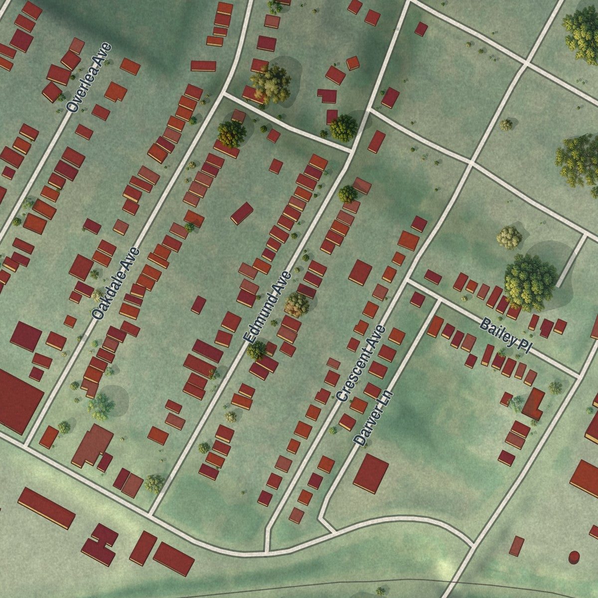 Second close-up of the map of Hillsdale, Missouri print showing more streets and buildings