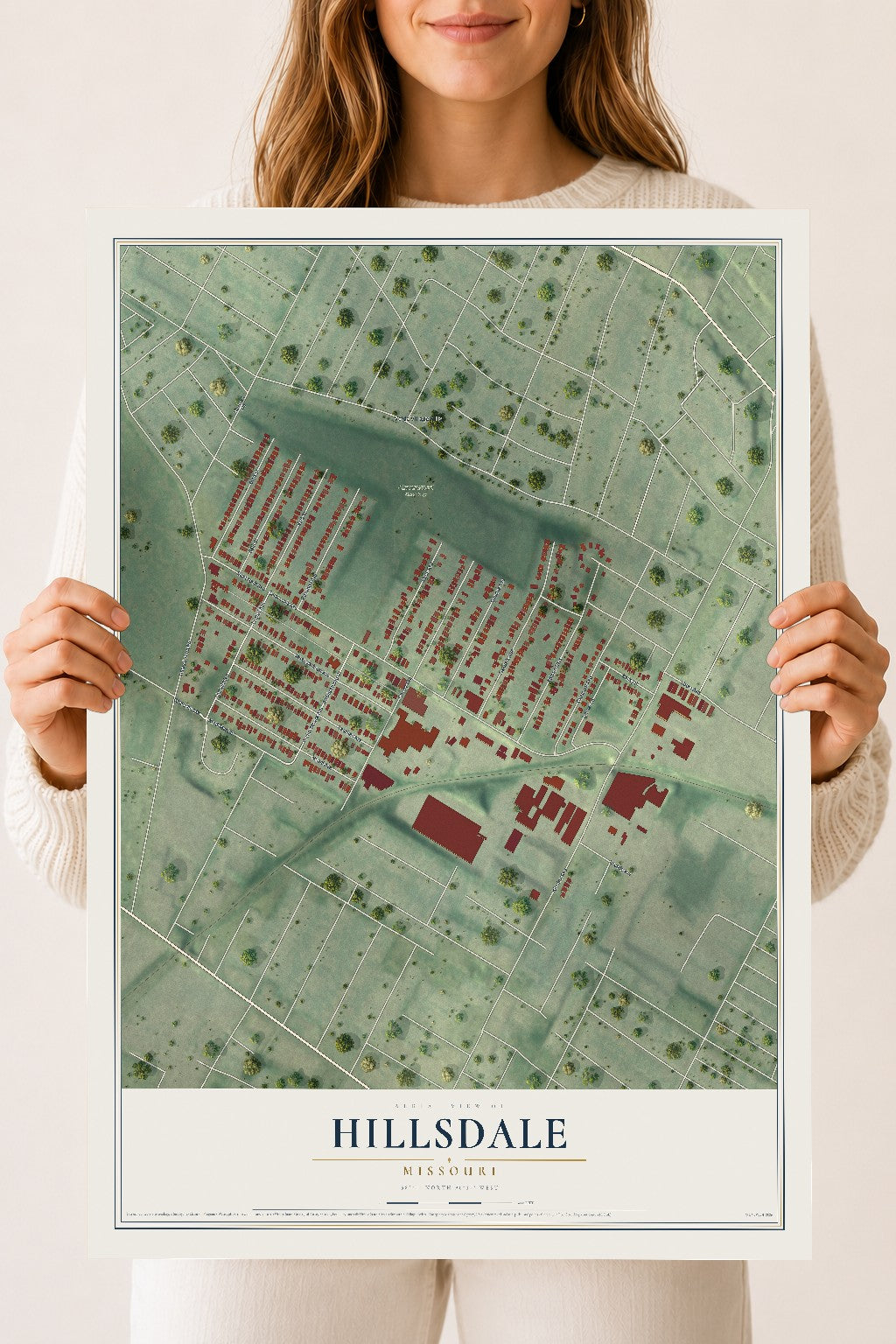 Map of Hillsdale, Missouri, 18 x 24 inch unframed archival matte print