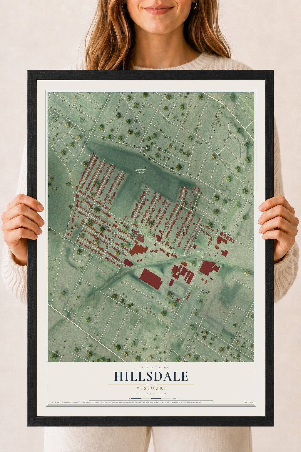Map of Hillsdale, Missouri, 18 x 24 inch print in a black wood frame