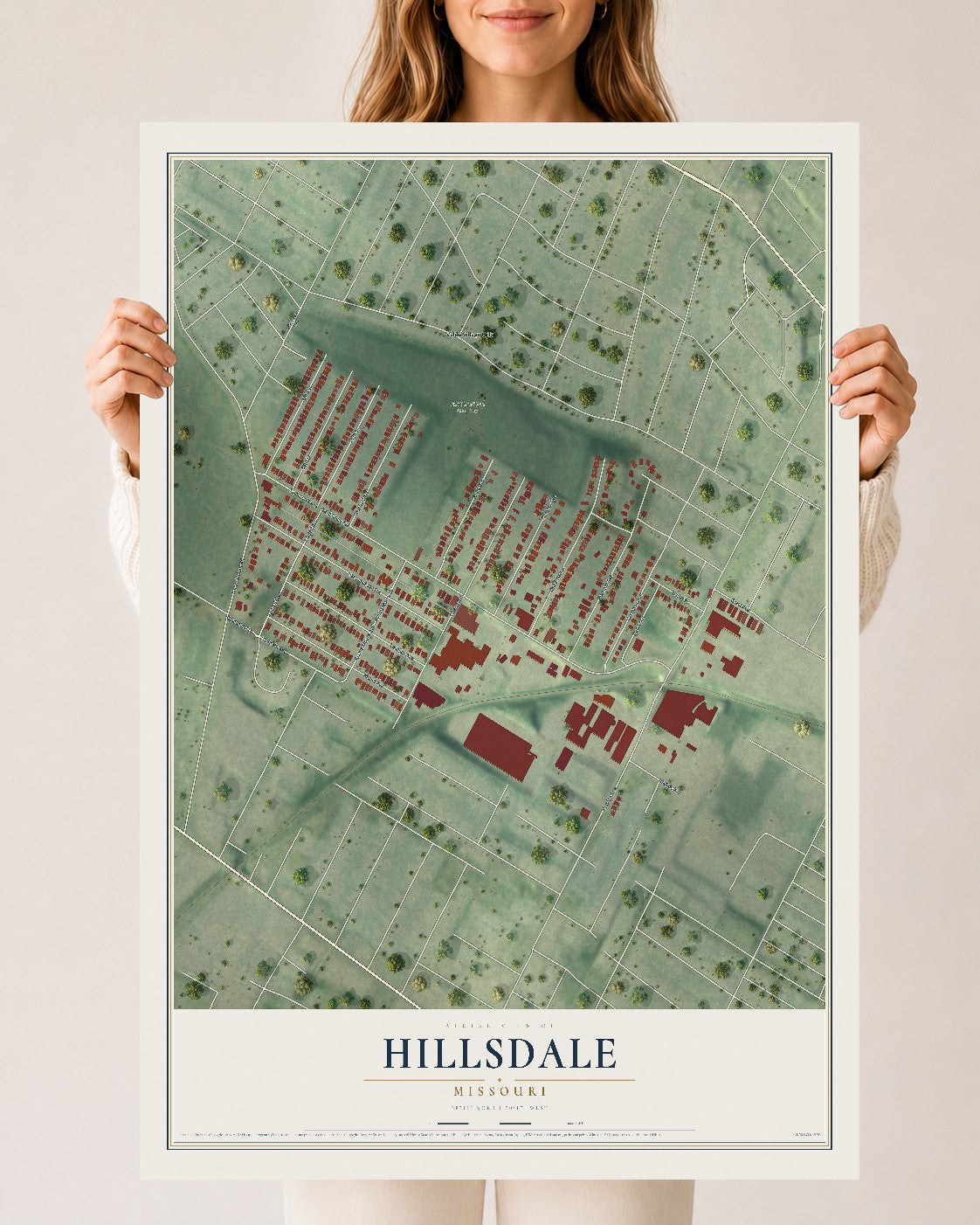 Map of Hillsdale, Missouri, 24 x 36 inch unframed archival matte print