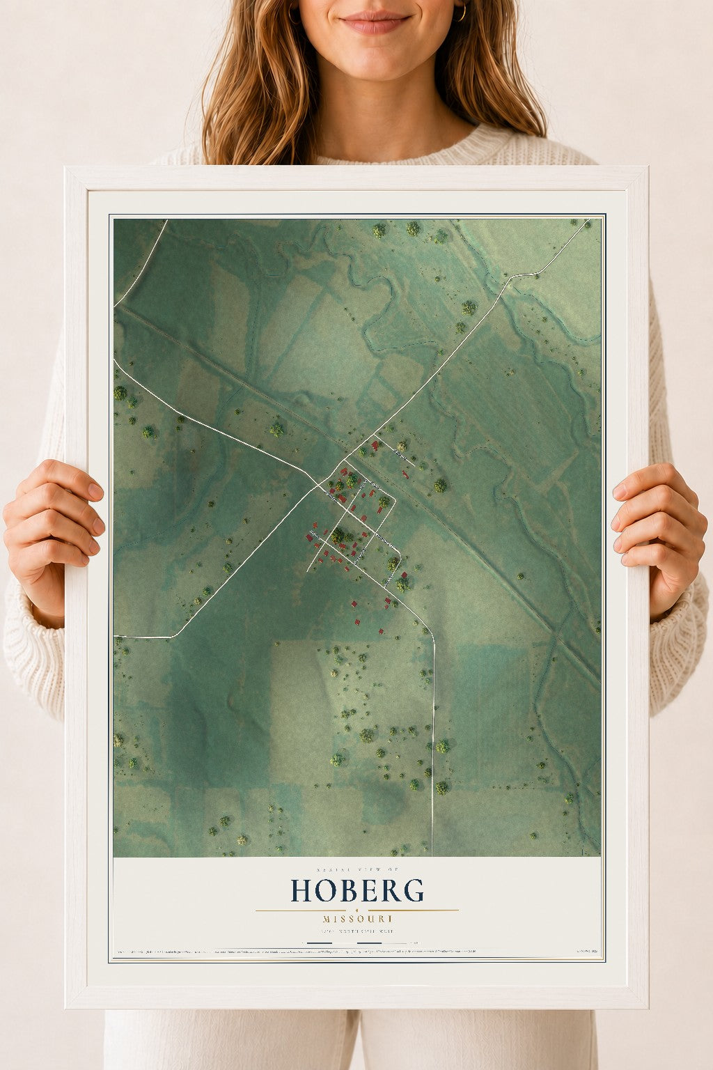Map of Hoberg, Missouri, 18 x 24 inch print in a white wood frame
