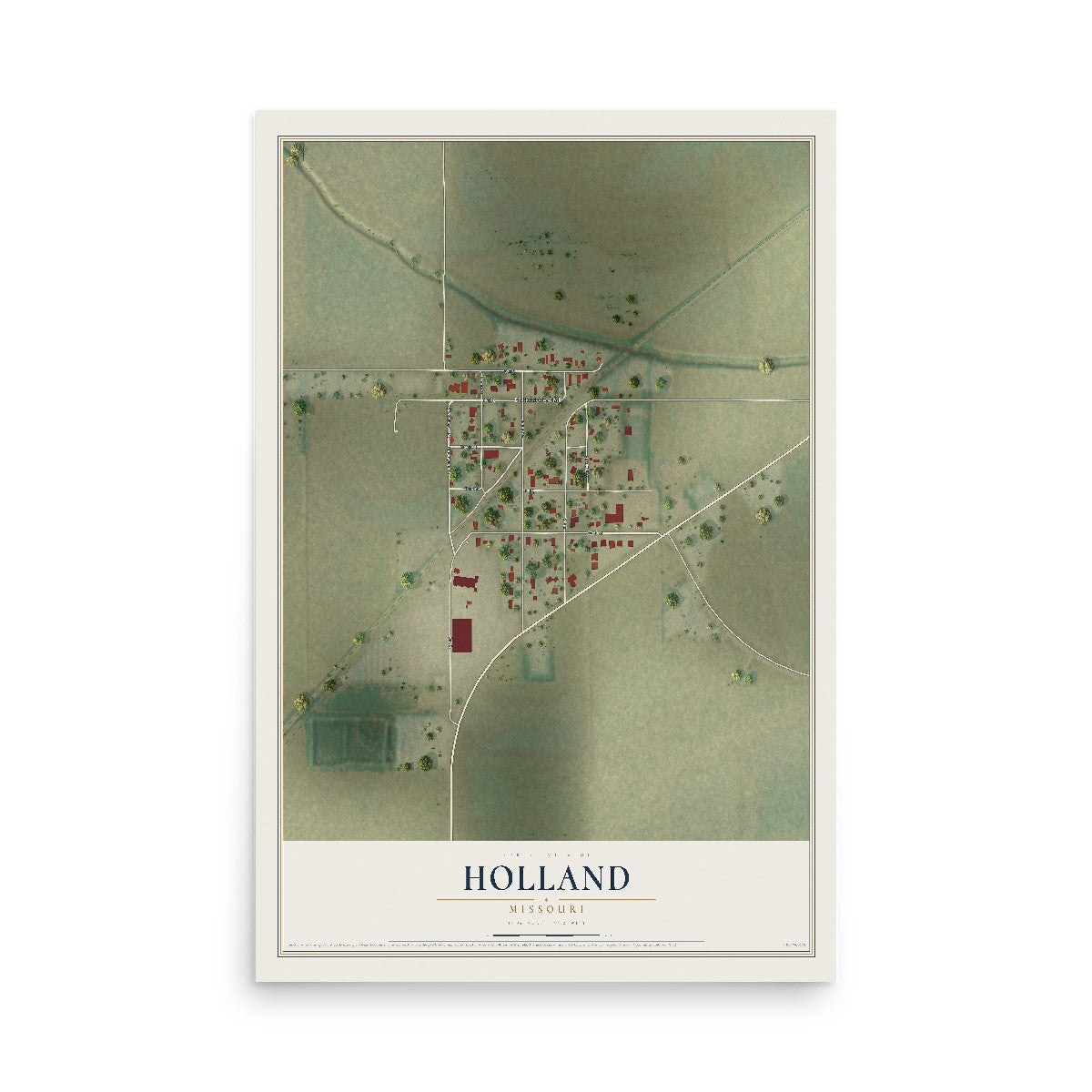 Map of Holland, Missouri, 12 x 18 inch unframed archival matte print
