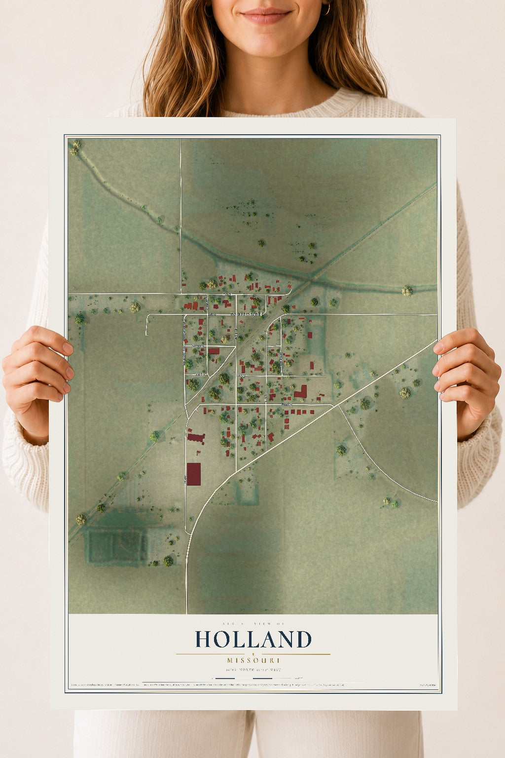 Map of Holland, Missouri, 18 x 24 inch unframed archival matte print