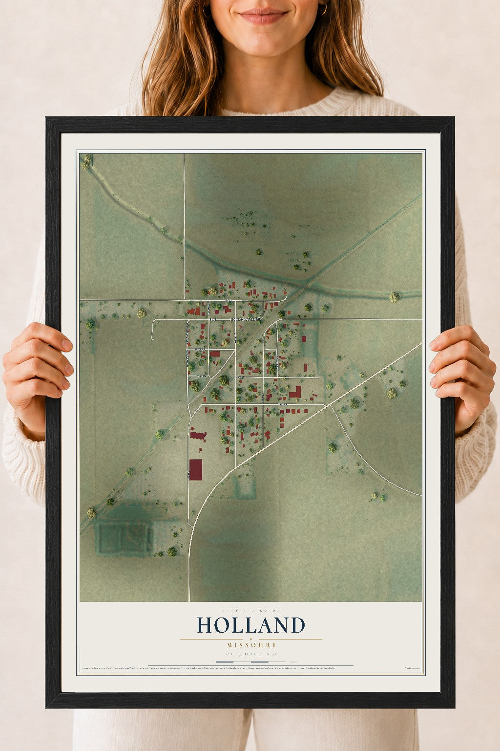 Map of Holland, Missouri, 18 x 24 inch print in a black wood frame