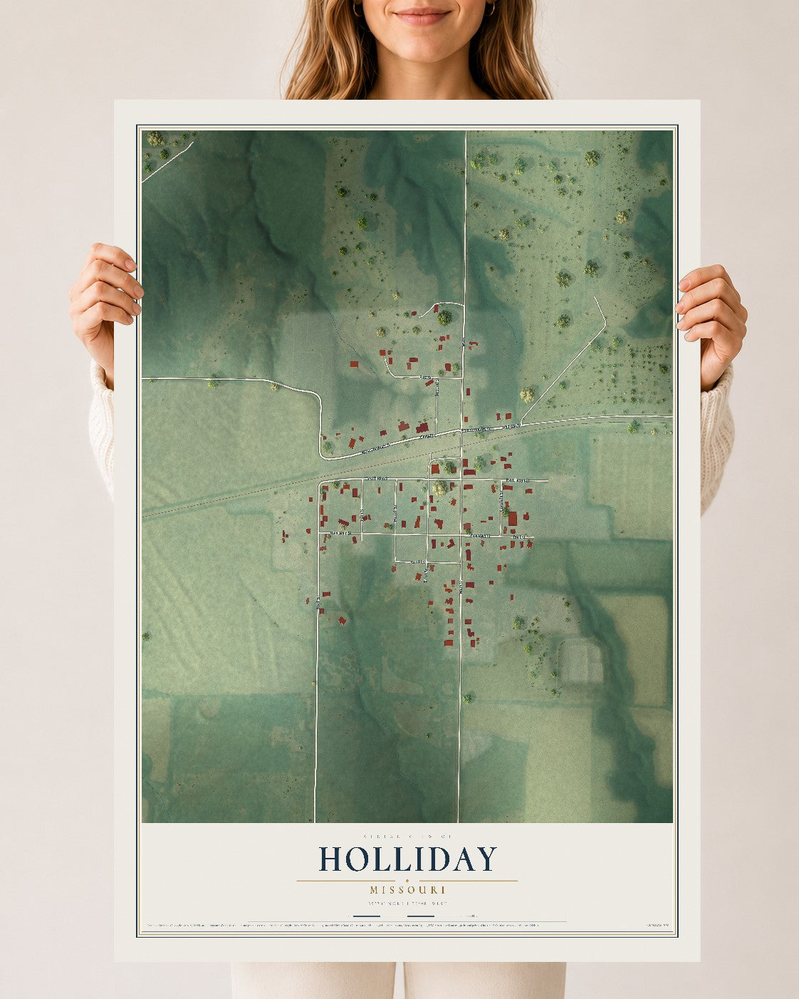 Map of Holliday, Missouri, 24 x 36 inch unframed archival matte print