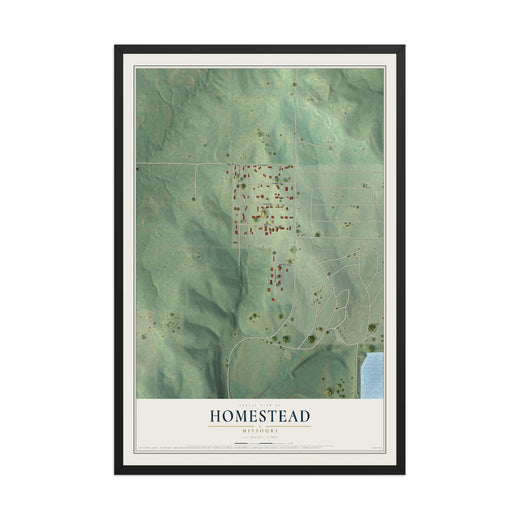 Map of Homestead, Missouri, 12 x 18 inch print in a black wood frame